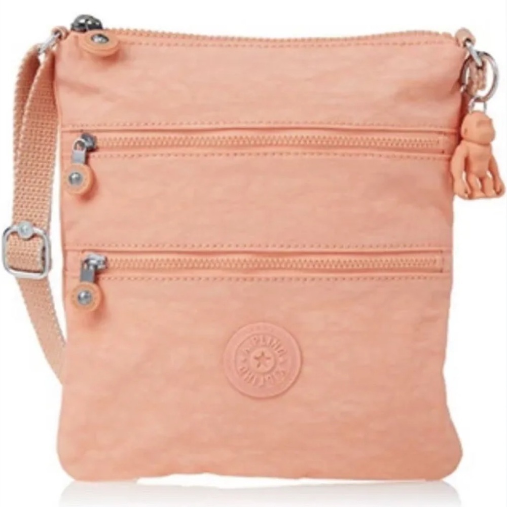 Kipling Keiko Crossbody Peachy Coral mini bag purse peach with keychain charm